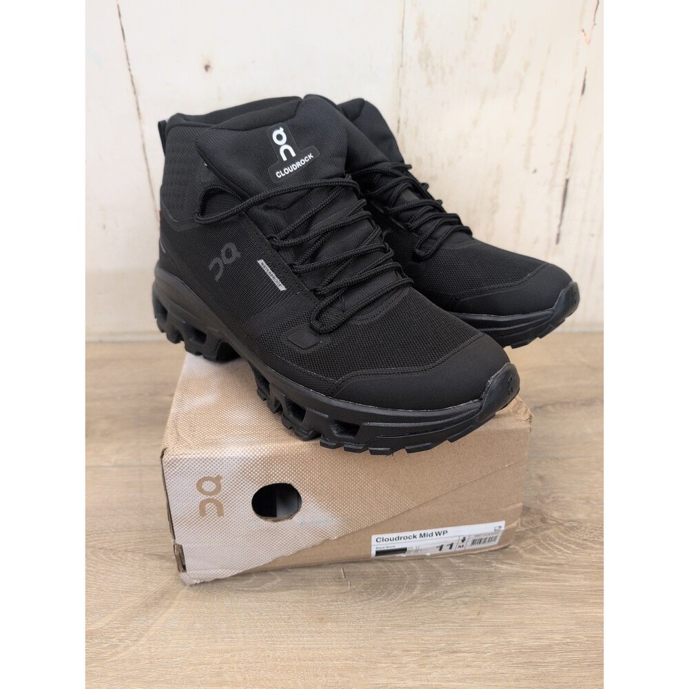 On Mens Cloudrock Mid Waterproof Hiking Boots Black Mens Size 11 New W/ Box